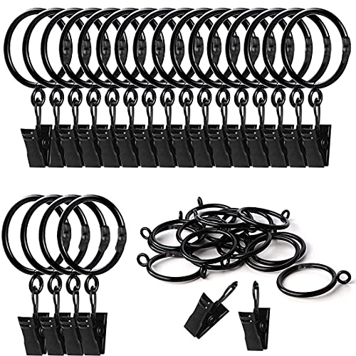 Vorhangringe mit Clips - Gardinenstangenclip-Ringe für Innendurchmesser 50mm Stange, 20er-Set schwarz, geeignet für Duschvorhang, Fenstervorhang, Café von Polly Online