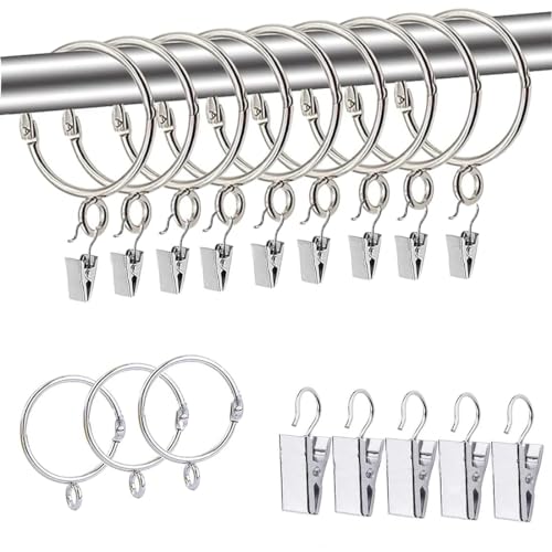 Vorhangringe mit clips - Gardinenstangenclip-Ringe für Innendurchmesser 50mm Stange, 20er-Set Silber, geeignet für Duschvorhang, Fenstervorhang, Café von Polly Online