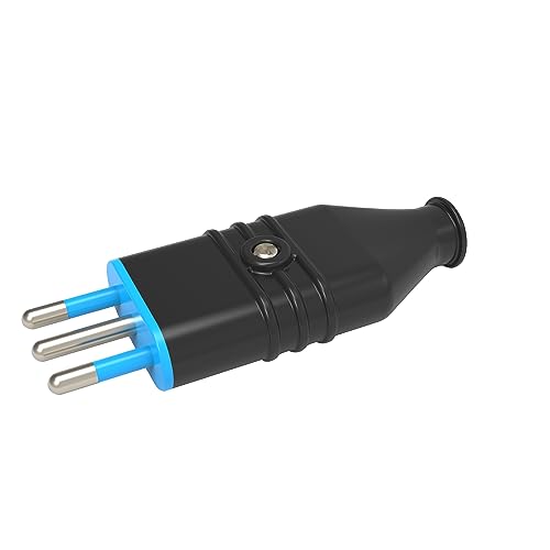 POLY POOL - PP2058X Kleiner italienischer Stecker 10A 2P+T - Stecker mit Griff zum leichteren Herausziehen - Stecker für Zuhause und Arbeit - Schwarzer, in Italien hergestellter Stecker - Gummistecker von Poly Pool