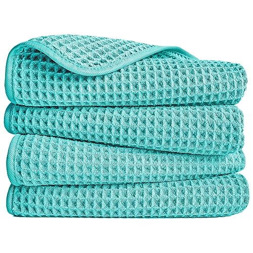 Polyte - Mikrofaserhandtuch - fusselfrei & schnelltrocknend - Waffelstruktur - Aqua - 40 x 76 cm - 4 Stück von Polyte