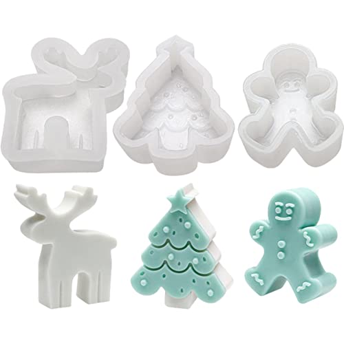 3PCS Silikonformen Weihnachten Silicon Mold Resin, Silikonform Weihnachtsbaum Lebkuchenmann Hirsch Epoxidharz Gipsguss Weihnachtsduftkerze Klein, Silikonformen Für Beton Epoxidharz Kerzen Gießen von Pomurom