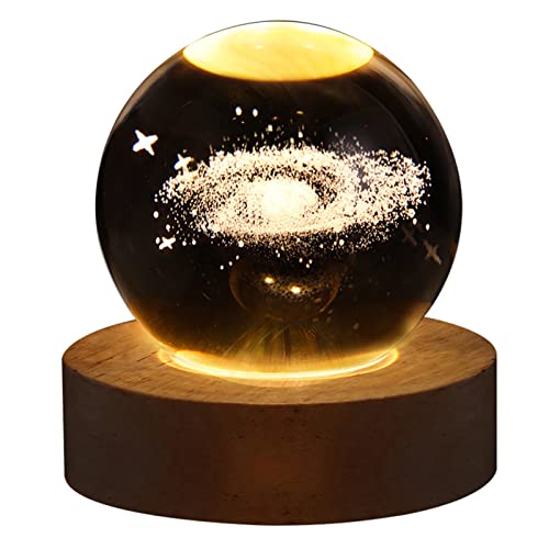 Kristallkugel Nachtlicht, 6cm 3D Nebel Kristallkugel Nachtlampe mit Lampensockel Holz, Leuchtende Kristallkugel Lampe Stimmungslichter LED Schlafzimmer Heimdekoration Geschenk für Kinder Erwachsene von Pomurom