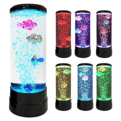 Lavalampe, Bubble Fisch Lampe LED Stimmungslicht mit 7 Farbwechsel, Fantasie Aquarium Nachtlicht La-va Lampe LED für Wohnzimmer Schlafzimmer Büro Heimdekoration, Geschenke für Kinder Erwachsene von Pomurom