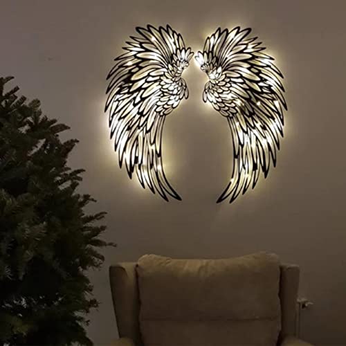 Wanddeko Metall Engelsflügel, Engelsflügel Wandkunst mit/Ohne LED-Licht, 3D Wandskulptur Modern Wanddekoration Metall für Wohnzimmer Schlafzimmer Arbeitszimmer Garten Hof Büros Dekoration von Pomurom