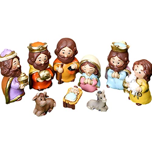 Weihnachtskrippe Set mit figuren, 10 Stück Jesus Krippe Figuren Statue, Krippenfiguren Harz, Weihnachtskrippe Figuren Tischkrippen, Krippenfiguren für Kinder Büro Kirche Schule Weihnachten Dekoration von Pomurom