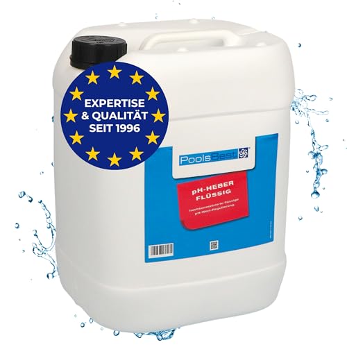 PoolsBest pH Heber flüssig 25kg I hochwertiger Pool pH Wert Erhöher mit 30% Natronlauge I pH Plus zur optimalen pH-Wert Regulierung I hochkonzentrierter pH Heber Pool flüssig von PoolsBest