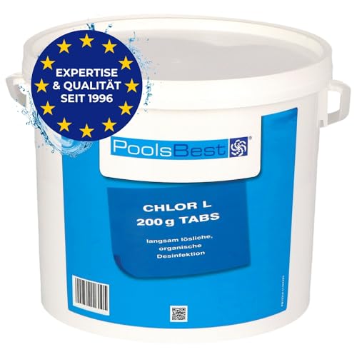 PoolsBest 5kg Chlor L 200g I langsamlösliche Chlortabletten für Pool I hochwertige Poolpflege Chlortabs I Langzeit Tabs mit 92% Aktivchlor I Pool-Chlor-Tabletten zur Desinfektion von PoolsBest