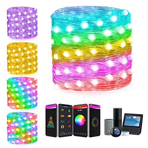 Smart WIFI Intelligente Lichterketten Funktionieren mit Alexa Google Home APP Szenensteuerung Warmweiß RGB Farbwechsel 10M 100Led Lichterkette Musik Sync für Schlafzimmer Hochzeit Wanddekoration von Popotan