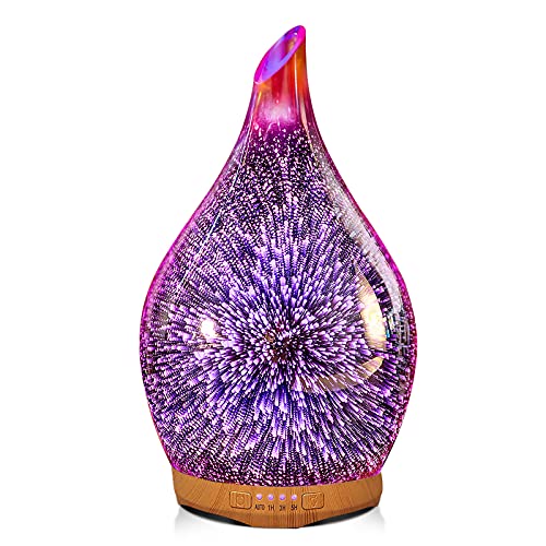 Porseme 280ml Aroma Diffuser Luftbefeuchter,Handgeblasen 3D Ultraschall Luftbefeuchter Leise 7 Farbwechselnde LEDs,Cool Mist,Mit Timer,Raumbefeuchter BPA Frei Dekoration für Wohnung Yoga SPA von Porseme