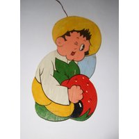 Hand Malerei Holz Kunst/Lucky Luke/Wandbehang/Vintage 60S von PorteDuSoleil