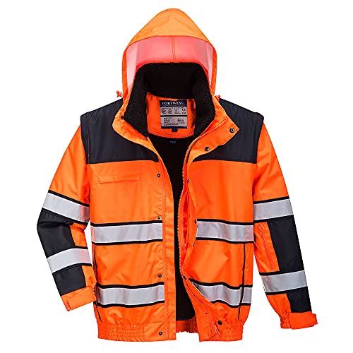 Portwest Klassische Warnschutz-Pilotjacke, Größe: M, Farbe: Orange/Schwarz, C466OBRM von Portwest