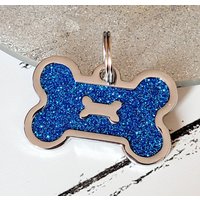 Hochwertige, Blau Glitzernde Hundemarke Aus Knochen, Mit Lasergravur von PoshPawsPetTags