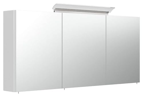 Posseik PSPS140CM1000101DE Spiegelschrank, inklusive LED-Designlampe und Glasregalen, weiß, intensiv glänzend, 140 cm x 62 cm x 17 cm von Posseik