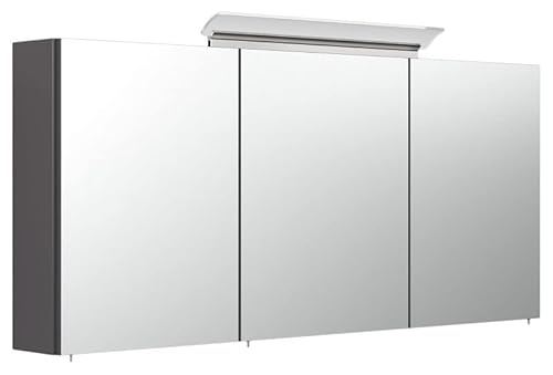 Posseik PSPS140CM1000104DE Spiegelschrank, 140 cm, mit LED-Design-Lampe und Ablagen aus satiniertem Glas, anthrazit, glänzend, 140 x 62 x 17 cm von Posseik