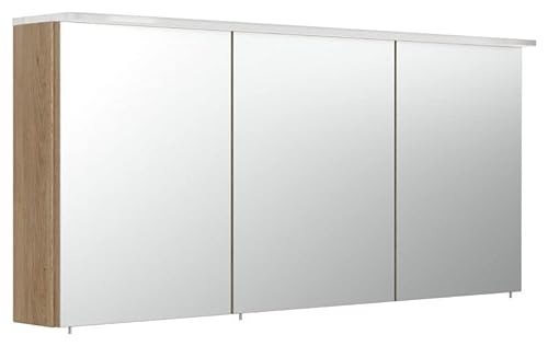 Posseik PSPS140CM2000214DE Spiegelschrank, 140 cm, mit Design-Acryllampe und Ablagen aus Glas, helle Eiche, 140 x 62 x 17 cm von Posseik