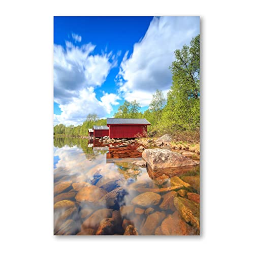 Postereck - 0584 - Skandinavien, Anglerhütten Schweden See Natur - Wandposter Fotoposter Bilder Wandbild Wandbilder - Leinwand - 100,0 cm x 75,0 cm von Postereck