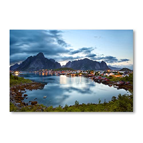 Postereck - 0906 - Lofoten Norwegen, Reine Fjord Dorf Meer Natur - Wandposter Fotoposter Bilder Wandbild Wandbilder - Leinwand - 100,0 cm x 75,0 cm von Postereck