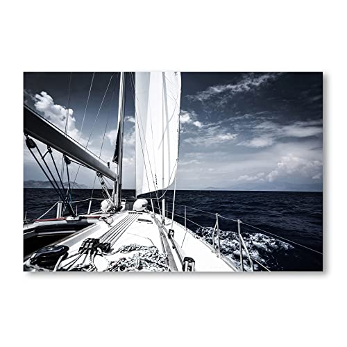 Postereck - 1430 - Segelboot, Wasser Meer Segeln Natur Schiff Wolken - Fahrzeug Wandposter Fotoposter Bilder Wandbild Wandbilder - Leinwand - 100,0 cm x 75,0 cm von Postereck