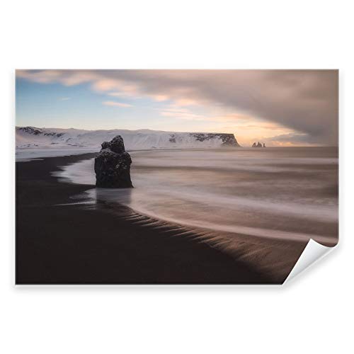 Postereck - 3478 - Island, Meer Strand Schnee Natur Landschaft - Wandposter Fotoposter Bilder Wandbild Wandbilder - Leinwand - 100,0 cm x 75,0 cm von Postereck