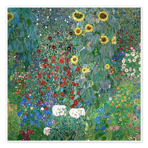 Bauerngarten mit Sonnenblumen Poster von Gustav Klimt Wandbilder für jeden Raum 70 x 70 cm Grün Jugendstil Wanddeko von Posterlounge