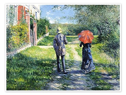 Paar beim Spaziergang Poster von Gustave Caillebotte Wandbilder für jeden Raum 90 x 70 cm Grün Impressionismus Wanddeko von Posterlounge