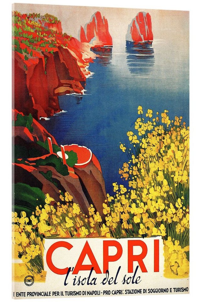 Posterlounge Acrylglasbild Vintage Travel Collection, Italien - Capri die Sonneninsel, Vintage Illustration von Posterlounge