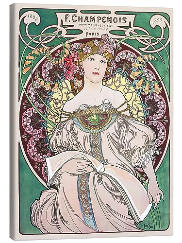 Posterlounge F. Champenois Leinwandbild von Alfons Mucha 90 x 120 cm Grün Jugendstil Wanddeko von Posterlounge