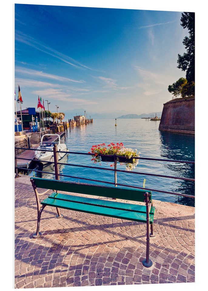Posterlounge Forex-Bild Editors Choice, Bank an der Küste von Garda in Peschiera, Esszimmer Fotografie von Posterlounge