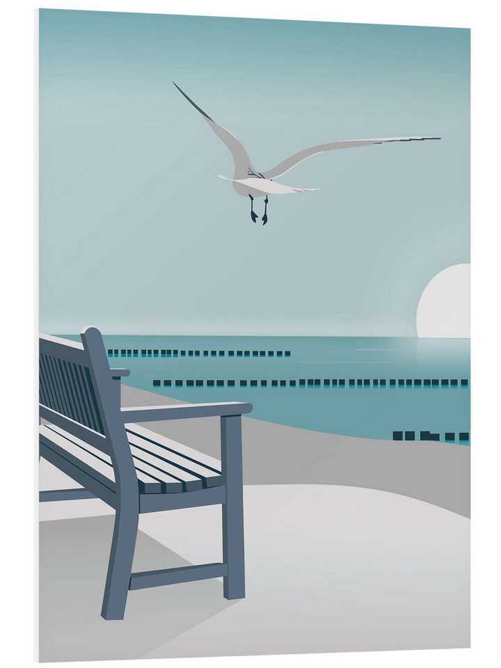 Posterlounge Forex-Bild Elke Frisch, Bank am Meer, Badezimmer Maritim Illustration von Posterlounge