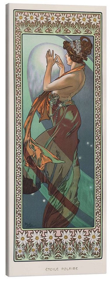 Posterlounge Leinwandbild Alfons Mucha, Der Mond und die Sterne - Der Polarstern (toile polaire) I, Malerei von Posterlounge