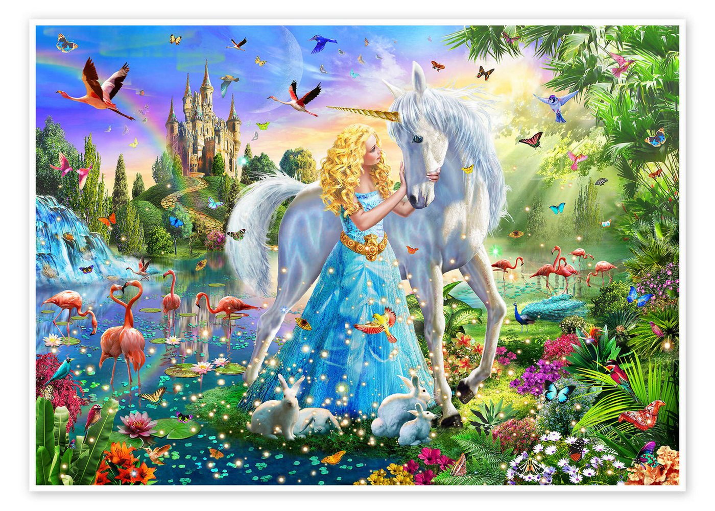 Posterlounge Poster Adrian Chesterman, Die Prinzessin, das Einhorn und das Schloss, Kinderzimmer Kindermotive von Posterlounge