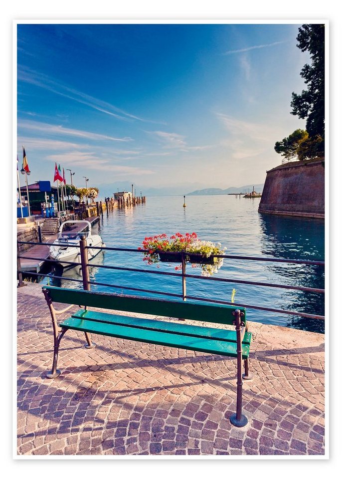 Posterlounge Poster Editors Choice, Bank an der Küste von Garda in Peschiera, Esszimmer Fotografie von Posterlounge