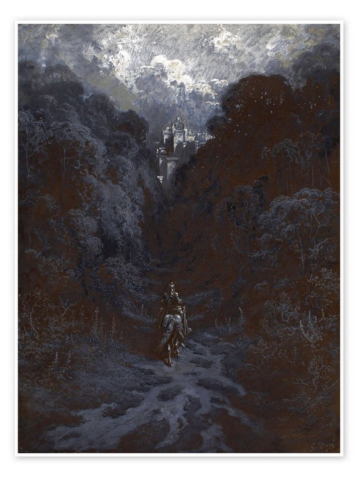 Posterlounge Poster Gustave Doré, Sir Lancelot nähert sich dem Schloss von Astolat, Malerei von Posterlounge
