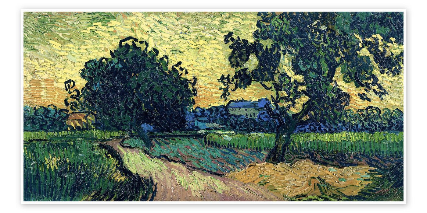 Posterlounge Poster Vincent van Gogh, Feld mit Bäumen, das Schloss von Auvers, Wohnzimmer Malerei von Posterlounge
