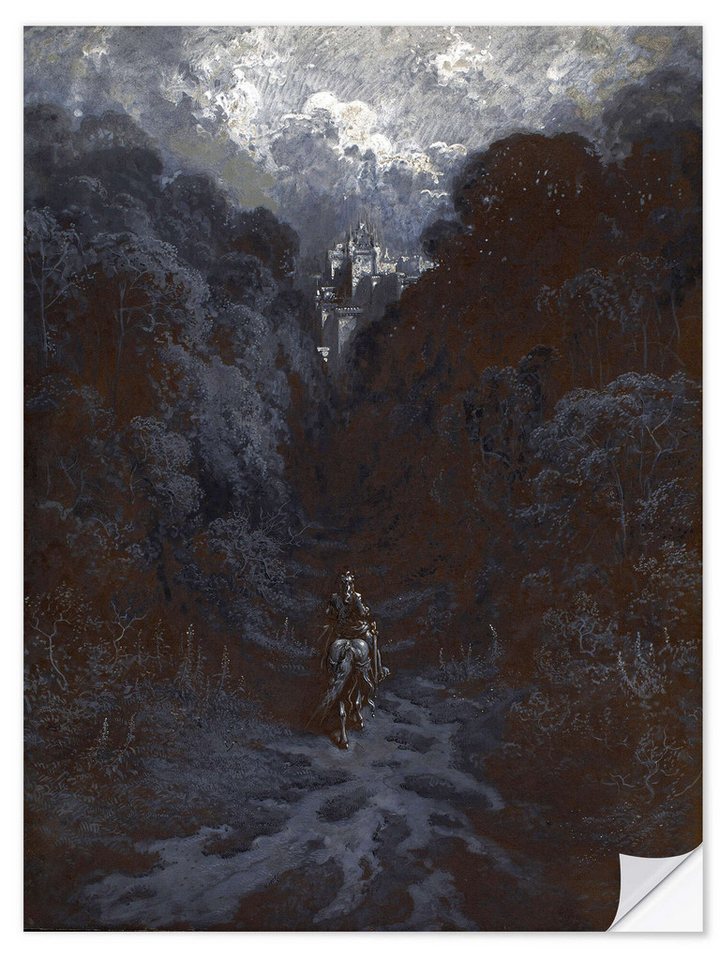 Posterlounge Wandfolie Gustave Doré, Sir Lancelot nähert sich dem Schloss von Astolat, Malerei von Posterlounge