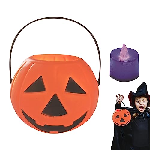 Povanjer Trick Or Treat Eimer für Halloween, beleuchtete Kürbis-Süßigkeiten, Trick Or Treat | Kürbis-Eimer, Handtasche, Süßigkeitentasche, Halloween-Partytüten von Povanjer