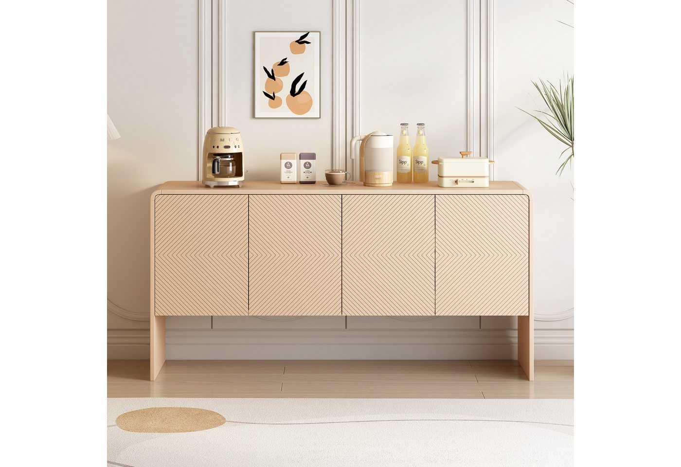 Powerwill Sideboard Großer Stauraum Sideboard (mit 4 Türen und Rückstoßvorrichtung, 1 St., Minimalistischer Stil), für Wohnzimmer und Eingangsbereich von Powerwill