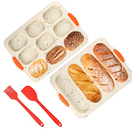 Brötchen Backform Silikon, Brotbackformen Silikon Set, Mini Baguette Backform, Backform Baguette Brotbackform Silikon Brötchen, Brotbackformen klein mit Silikonmesser und Pinsel von Powmag