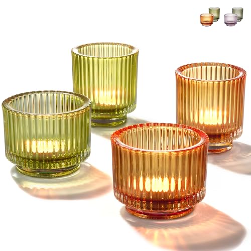 Praknu Teelichthalter Windlicht aus dickem Glas - 4er Set mit Rillenrelief - Für Stilvolle Tischdeko & Festliche Anlässe - Grün/Gold Praknu Teelichthalter Windlicht aus dickem Glas - 4er Set mit Rillenrelief - Für Stilvolle Tischdeko & Festliche Anlässe - Grün/Gold von Praknu