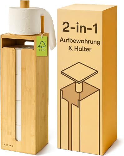 Praknu Toilettenpapier Aufbewahrung Bambus - Toilettenpapierhalter Stehend aus FSC-Holz mit Magnetdeckel für 4 Rollen Klopapier - Platzsparend - rutschfest Praknu Toilettenpapier Aufbewahrung Bambus - Toilettenpapierhalter Stehend aus FSC-Holz mit Magnetdeckel für 4 Rollen Klopapier - Platzsparend - rutschfest von Praknu