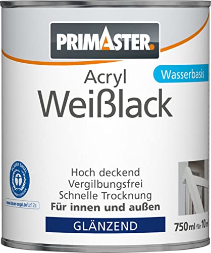 Primaster Acryl Weißlack 750ml Weiß Glänzend Wetterbeständig Holz & Metall von Primaster