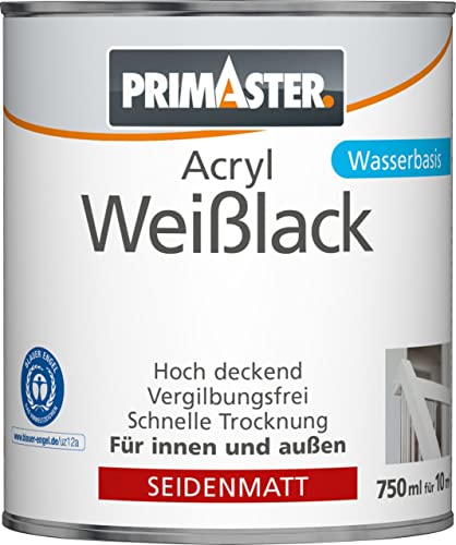 Primaster Acryl Weißlack 750ml Weiß Seidenmatt Wetterbeständig Holz & Metall von Primaster