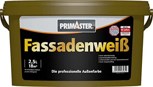 Primaster Fassadenweiß 2,5L Fassadenfarbe Weiß Außenfarbe Lotuseffekt Wetterfest von Primaster