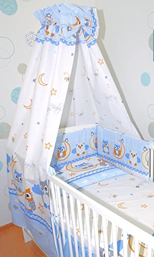Primawela Babybett Himmel Vollstoff - Eule Blau - für Baby Bett Vollstoffhimmel Baumwolle von Primawela