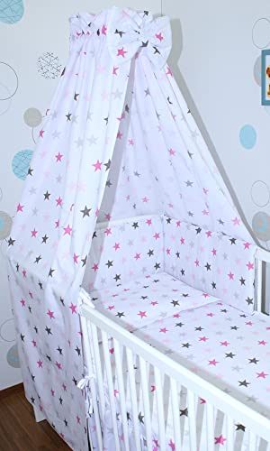 Primawela Babybett Himmel Vollstoff - Star Rosa - für Baby Bett Vollstoffhimmel Baumwolle von Primawela