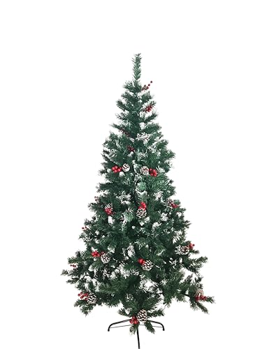 Künstlicher Tannenbaum Weihnachtsbaum mit Schnee-Effekt und Tannenzapfen (150 cm) von PrimoLiving