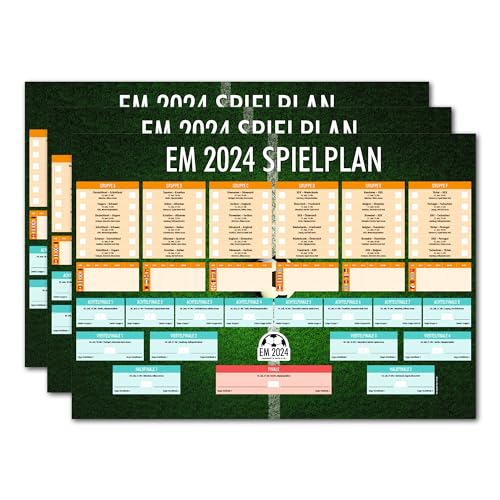 PRIMUS-PRINT Fußball EM Spielplanposter 2024 - Europameisterschaft Planer - Hochwertiges A1 Format (841x594mm), 170g/qm Papier, Ideal zum Eintragen von Ergebnissen - XXL Poster - [Gefalzt 3er Set] von Primus-Print.de