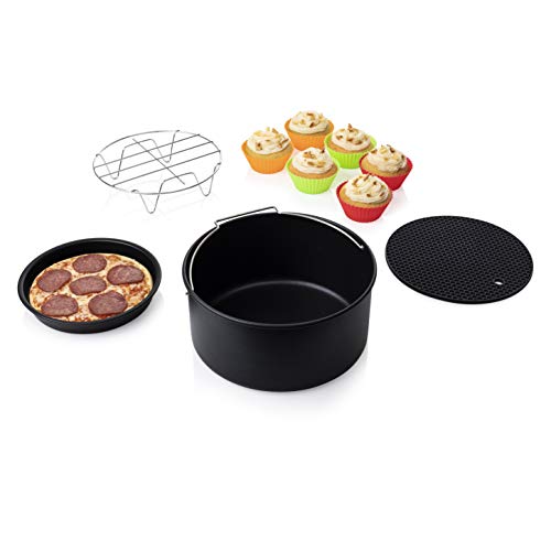 Princess 10-teiliges Zubehör-Set für XL Heißluftfritteuse 3,2 Liter - Topfablage, Pizzablech, Kuchenform, Grillrost, Muffinschälchen, 182011, Schwarz von Princess