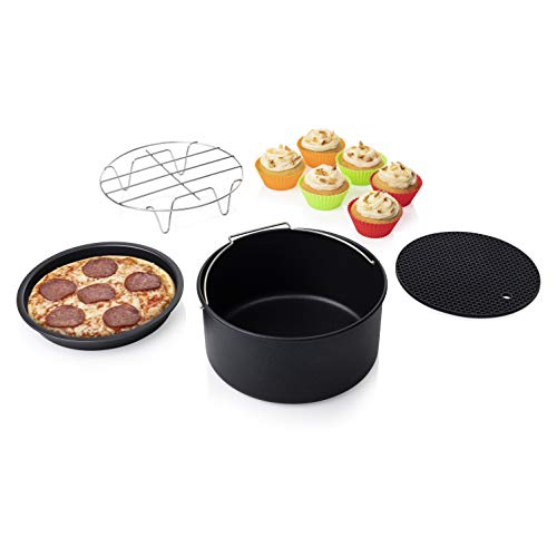 Princess 10-teiliges Zubehör-Set für XL Heißluftfritteuse 4,5L und 5,2 Liter - Topfablage, Pizzablech, Kuchenform, Grillrost, Muffinschälchen, 182012 von Princess