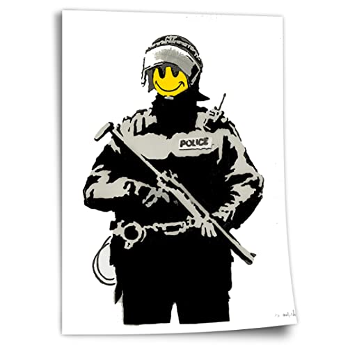 Poster Banksy Polizei - Police Smiley - Modern Street-Art - Moderner Kunstdruck Klein bis Groß XXL - Geschenk Wohnzimmer, Schlafzimmer Kunstdruck ohne Rahmen, Wandbild - A4, A3, A2, A1, A0, XXL - W.. von Printistico